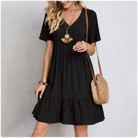 Short Sleeve Loose Waist Ruffle Fit Flare Vacation Dresses 5
